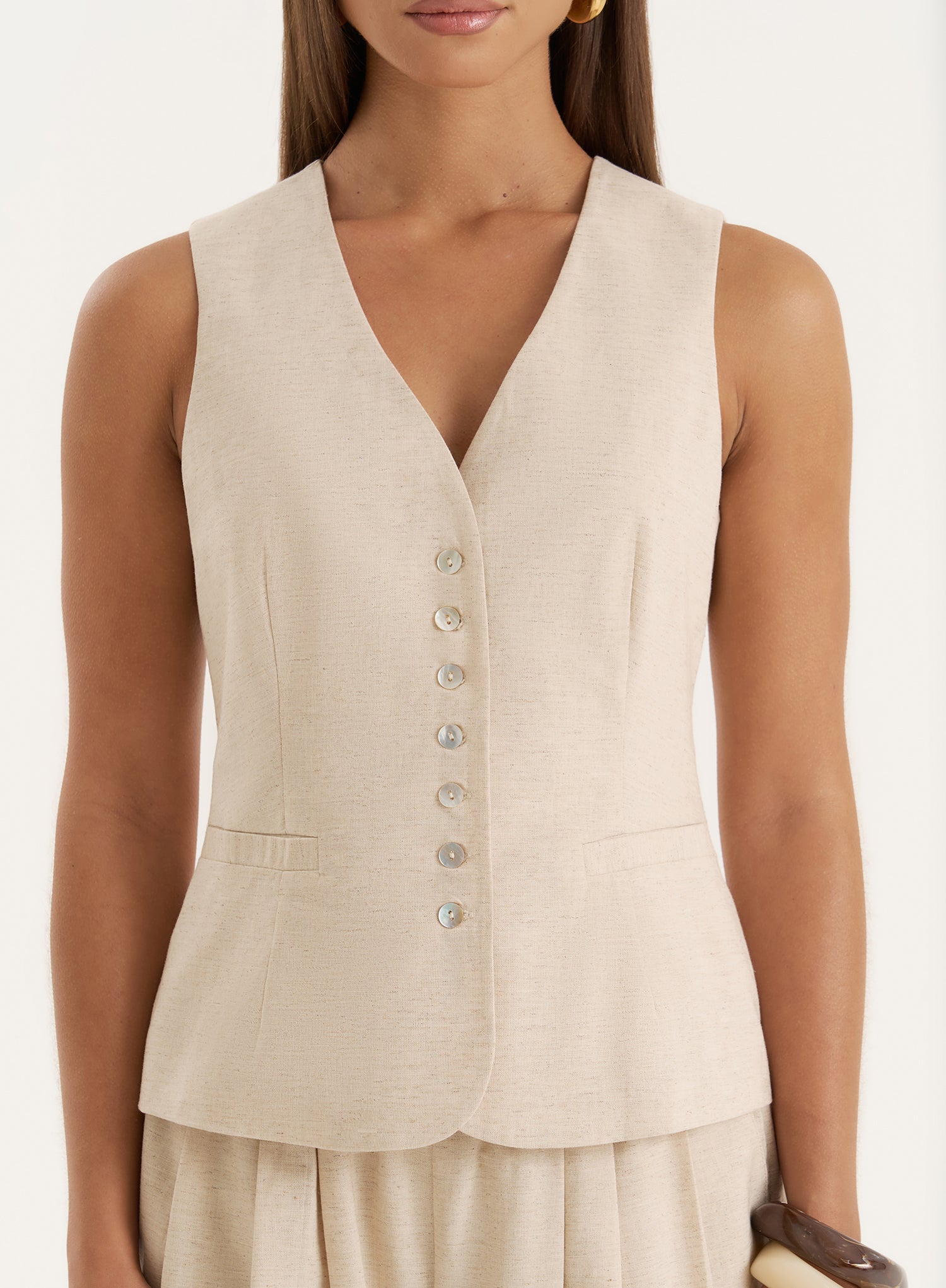 Beige Linen Blend Waistcoat